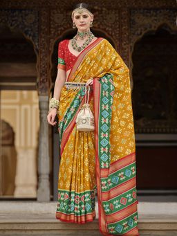 Elora - Soft Silk Printed Patola Designed Saree (Mustard)