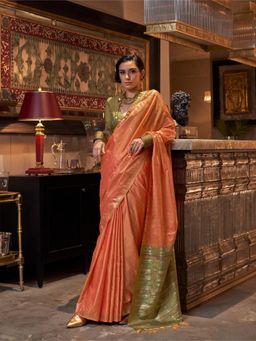 Elora - Peach Pure Tussar Silk Woven Designed Weaving Saree with Unstitched Blouse