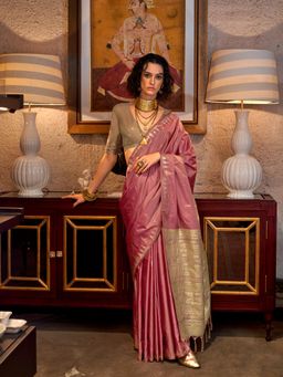 Elora - Dusty Pink Pure Tussar Silk Woven Designed Weaving Saree with Unstitched Blouse