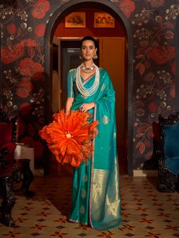 Elora - Rama Pure Soft Silk Woven Designed Weaving Saree with Unstitched Blouse