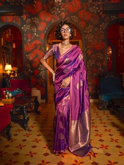 Elora - Purple Pure Soft Silk Woven Designed Weaving Saree with Unstitched Blouse