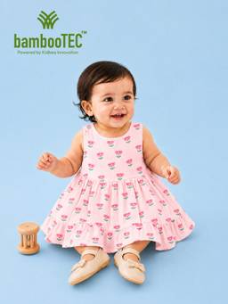 Kidbea - Girl's Pink Bamboo Cotton Sleeveless Casual Wear Frock