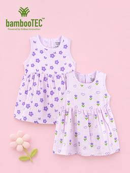 Kidbea - Purple Bamboo Cotton Fresh Sleeveless Frock Dress (Pack of 2)
