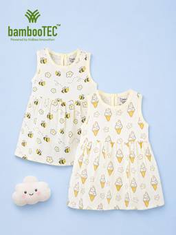 Kidbea - Off White Bamboo Cotton Gentle Touch Sleeveless Frock Dress (Pack of 2)