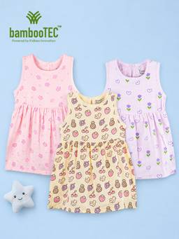 Kidbea - Multi-Color Bamboo Cotton Soft Feel Sleeveless Frock Dress (Pack of 3)