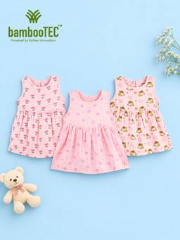 Kidbea - Pink Bamboo Cotton Smooth Comfort Sleeveless Frock Dress (Pack of 3)