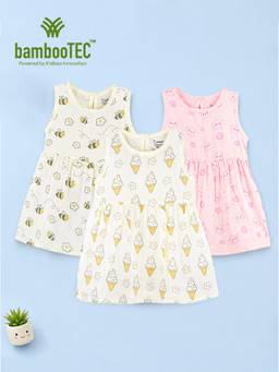 Kidbea - Multi-Color Bamboo Cotton Fresh Feel Sleeveless Frock Dress (Pack of 3)