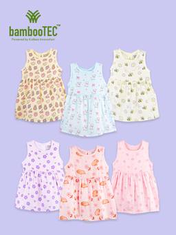Kidbea - Multi-Color Bamboo Cotton Light Summer Sleeveless Frock Dress (Pack of 6)