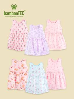Kidbea - Multi-Color Bamboo Cotton Fresh Summer Sleeveless Frock Dress (Pack of 6)