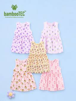 Kidbea - Multi-Color Bamboo Cotton Gentle Daily Sleeveless Frock Dress (Pack of 5)