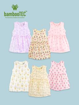 Kidbea - Multi-Color Bamboo Cotton Soft Essential Sleeveless Frock Dress (Pack of 6)