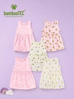 Kidbea - Multi-Color Bamboo Cotton Gentle Ease Sleeveless Frock Dress (Pack of 5)