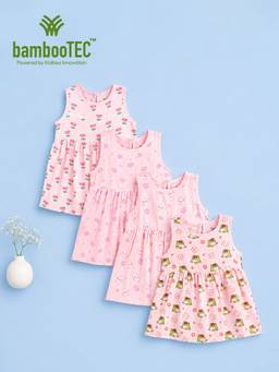 Kidbea - Pink Bamboo Cotton Comfortable Sleeveless Frock Dress (Pack of 4)