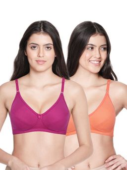Shyaway - Shyle Womens Peach Parfait & Magenta Seamed Non Padded Wirefree Bra (Pack of 2)