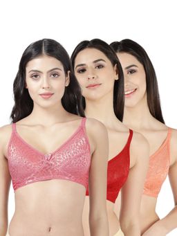 Shyaway - Susie Womens Non Padded Wirefree Lace Bra- Multi Color (Pack of 3)