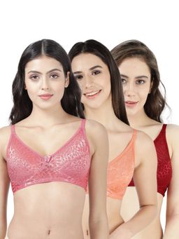 Shyaway - Susie Womens Non Padded Wirefree Lace Bra- Multi Color (Pack of 3)