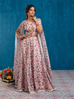 Gajra Gang - Desert Dance Pink Printed Angel Sleeve Top & Skirt GGLEH31 (Set of 2)