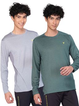 Technosport - Men Melange Slim Fit Round Neck Sports T-Shirt With Double Cool Pack of 2