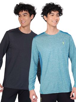 Technosport - Men Melange Slim Fit Round Neck Sports T-Shirt With Double Cool Pack of 2