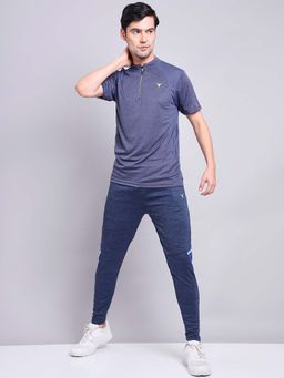 Technosport - Men Melange Slim Fit Mock Neck Sports T-Shirt With Technocool