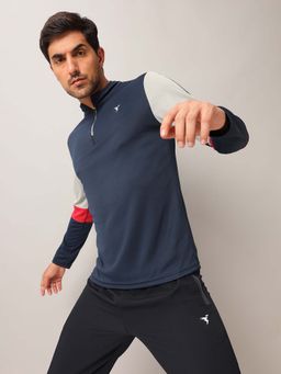 Technosport - Men Colorblock Slim Fit Mock Neck Sports T-Shirt With Technocool
