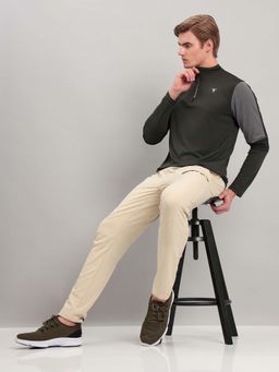 Technosport - Men Colorblock Slim Fit Mock Neck Sports T-Shirt With Technocool