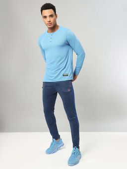 Technosport - Men Self Design Slim Fit Henley Neck Sports T-Shirt With Matpiq