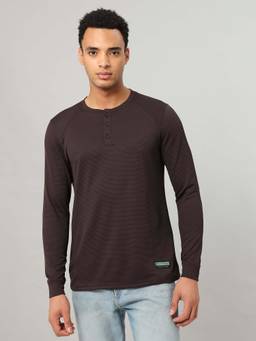 Technosport - Men Self Design Slim Fit Henley Neck Sports T-Shirt With Matpiq