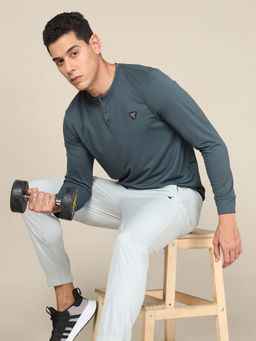 Technosport - Men Self Design Slim Fit Henley Neck Sports T-Shirt With Matpiq