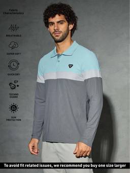 Technosport - Men Colorblock Slim Fit Polo Sports T-Shirt With Matpiq