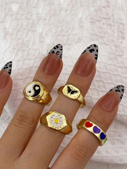 Jewels Galaxy - Jewellery For Women Multicolor Flower inspired Contemporary Stackable Rings (Set of 4)