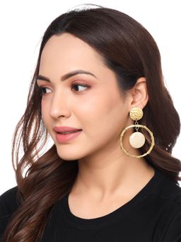 Yellow Chimes - Women White and Gold-Plated Circular Drop Earring