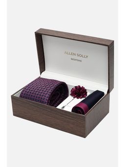 Allen Solly - Men Navy Blue Embroidered Party Tie With Pocket Square & Lapel Pin