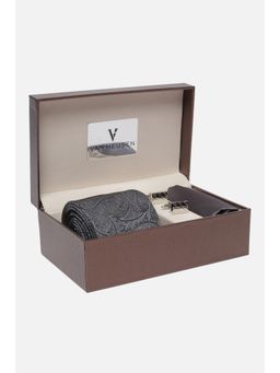 Van Heusen - Men Grey Party Tie With Pocket Square & Cufflinks