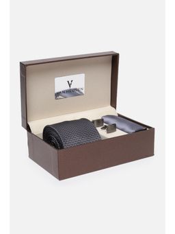 Van Heusen - Men Grey Party Tie With Pocket Square & Cufflinks