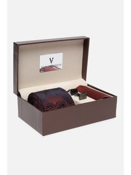 Van Heusen - Men Maroon Party Tie With Pocket Square & Cufflinks