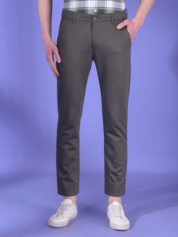 CRIMSOUNE CLUB - Men Olive Checks Slim Fit Casual Trouser