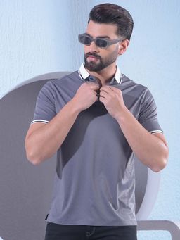 CRIMSOUNE CLUB - Men Grey Printed Polo Neck T-Shirt