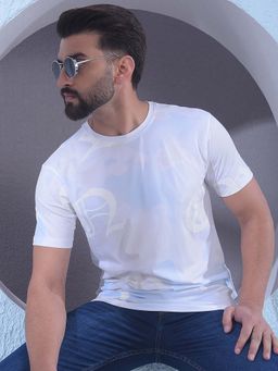 CRIMSOUNE CLUB - Men White Cotton Printed Slim Fit T-Shirt