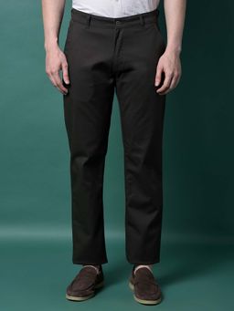 CRIMSOUNE CLUB - Men Olive Solid Polyester Blend Straight Fit Casual Trouser