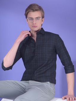 CRIMSOUNE CLUB - Men Green Checked Pure Cotton Shirt