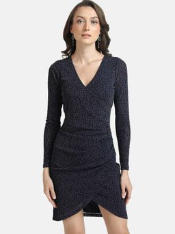 Kazo - Blue Flocked Mesh Mini Dress