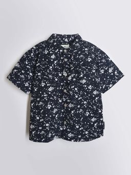 CHERRY CRUMBLE BY NITT HYMAN - Classic Unisex Black Floral Cotton Half-Sleeve Shirt