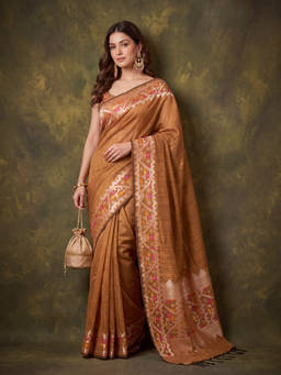 Koskii - Mustard Yellow Silk Plain Saree with Unstitched Blouse