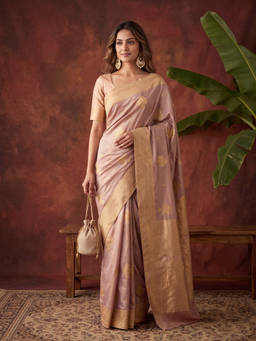 Koskii - Lavender Silk Jaal Saree with Unstitched Blouse