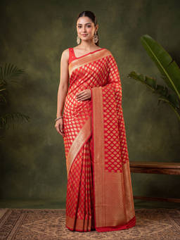 Koskii - Red Art Silk Buti Banarasi Saree with Unstitched Blouse