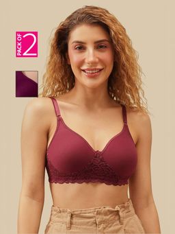 Clovia - Cotton Bras - Non-Padded Non-Wired Full Coverage Spacer Cup Multi-Color (Pack of 2)