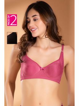Clovia - Cotton T-Shirt Bras - Non-Padded Non-Wired Full Coverage Multi-Color (Pack of 2)