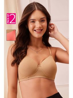 Clovia - Cotton T-Shirt Bras - Padded Non-Wired Full Coverage Multiway Multi-Color (Pack of 2)