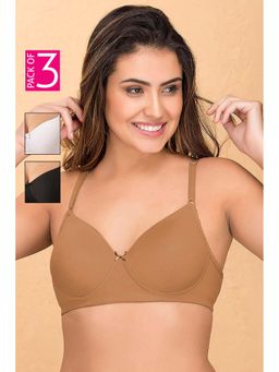 Clovia - Cotton T-Shirt Bras - Padded Non-Wired Full Coverage Multi-Color (Pack of 3)